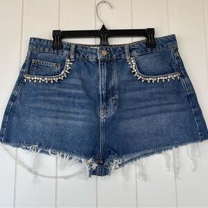 Pilcro‎ Brand Women’s Denim Cutoff Shorts with Rhinestone Pocket Trim Size 32